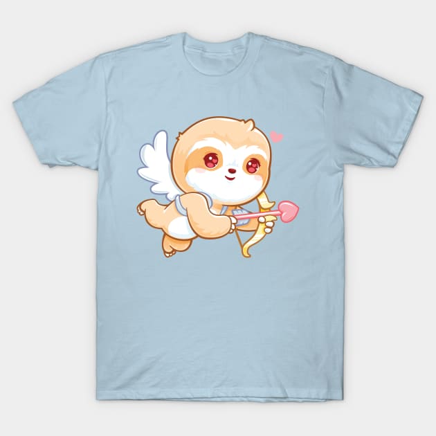 Love Cupid Kawaii Sloth Valentine T-Shirt by PnJ